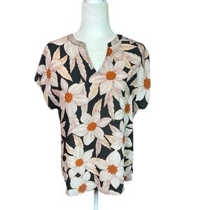 CAbi Floral Black and Orange Women's Top Size XS